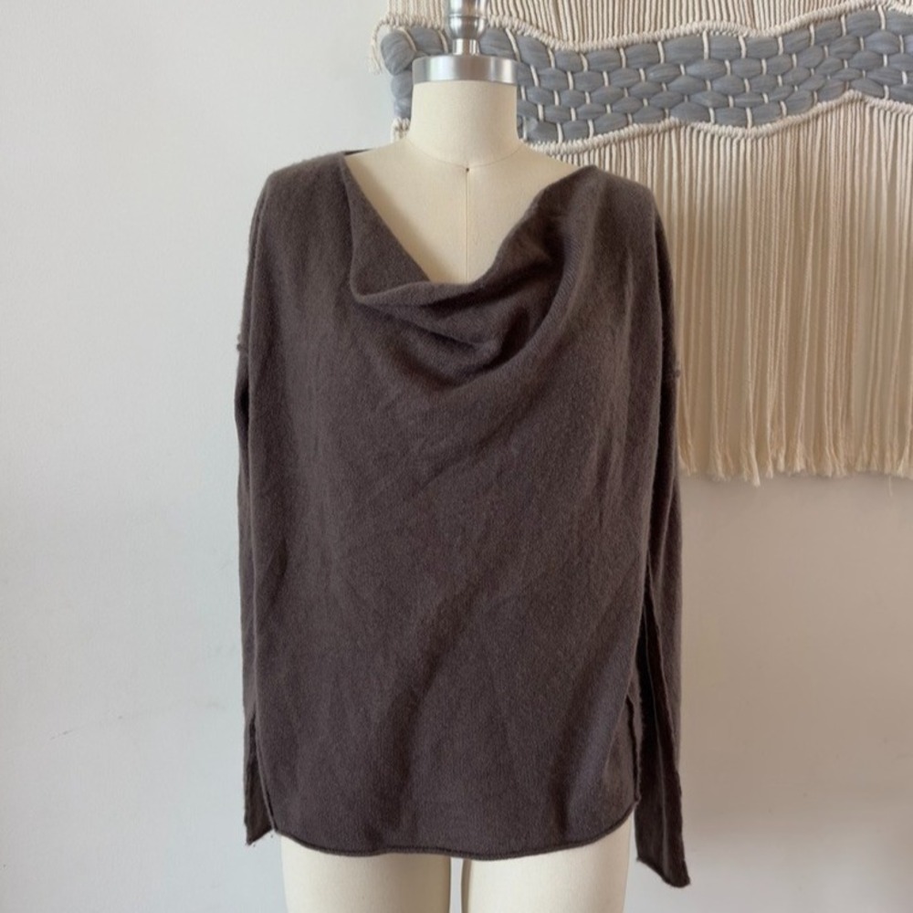 SEA New York 100% Cashmere Cowl‎ Neck Sweater-Brown-Sz Med-Draped Pullover Knit
